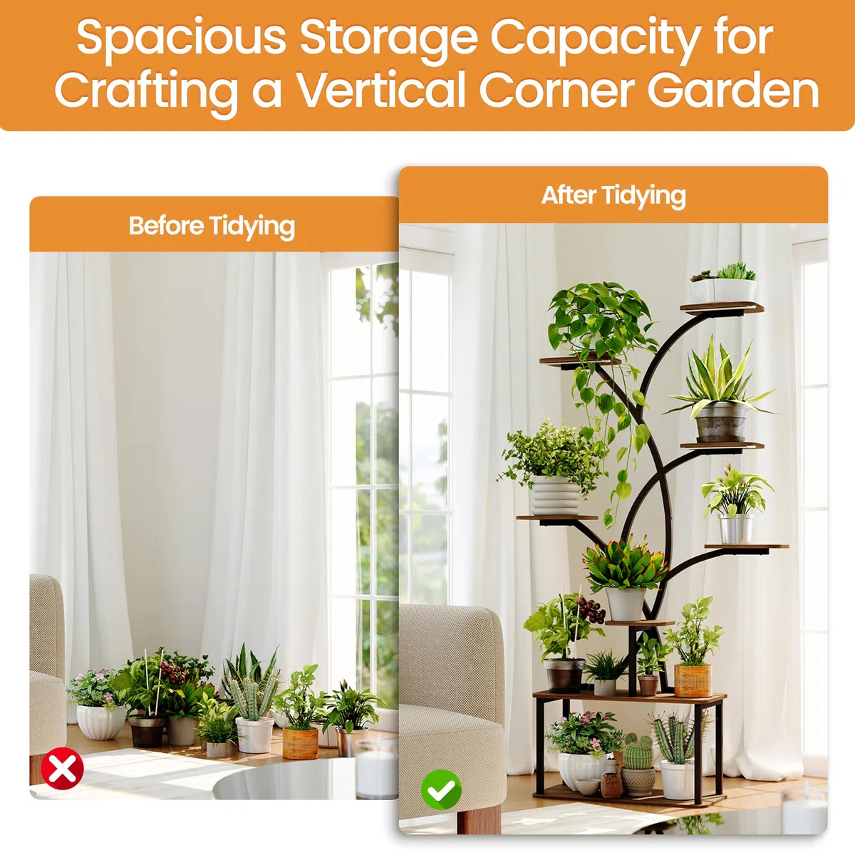 GoTiling Support Plantes Interieur avec Lampes de Culture: 162 cm Porte Plante d'Intérieur - 8 Niveaux Étagère Plante en Métal et Bois, Noir