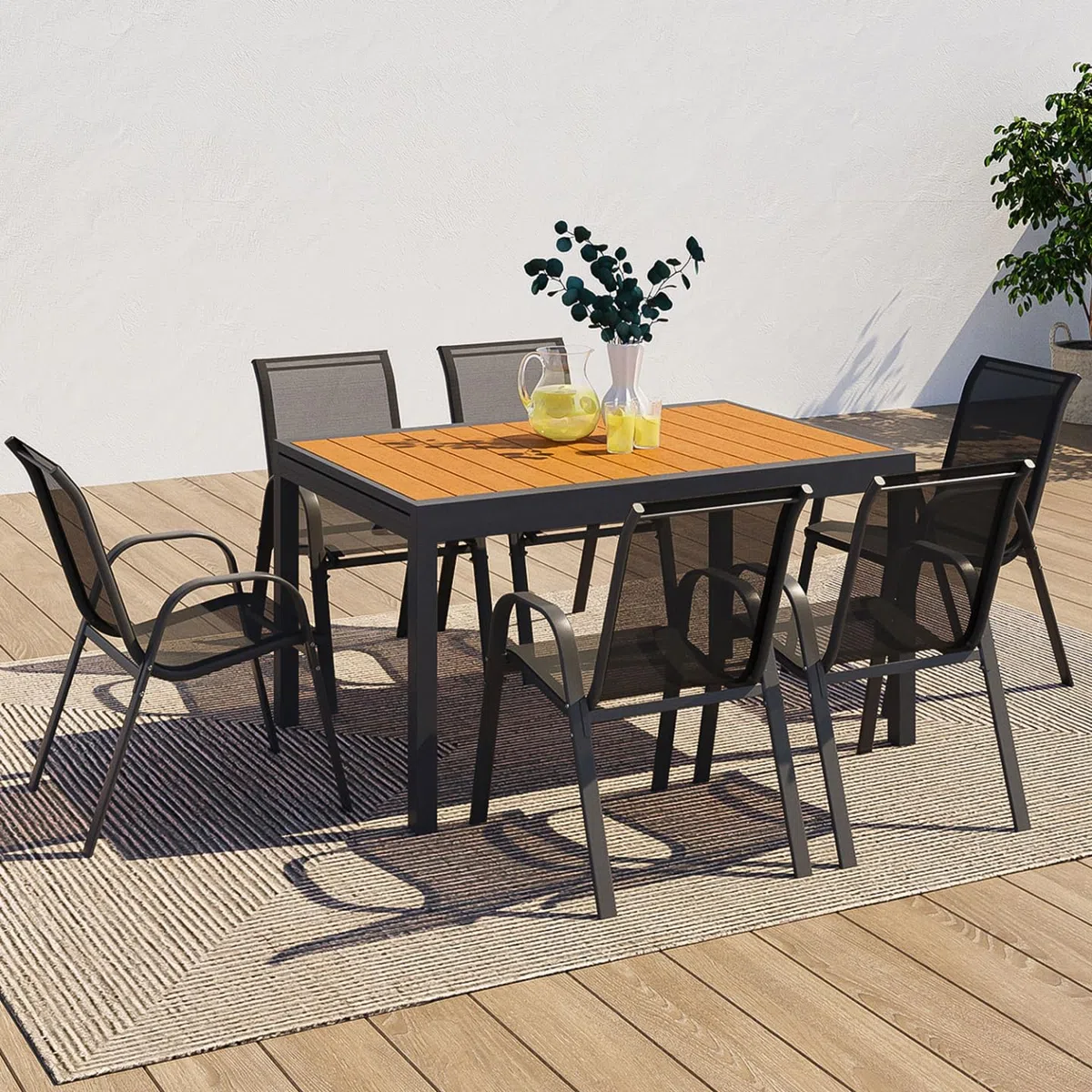 IDMarket - Salon de Jardin Poly Table Extensible 135-270 CM et 12 chaises Bois et Gris foncé