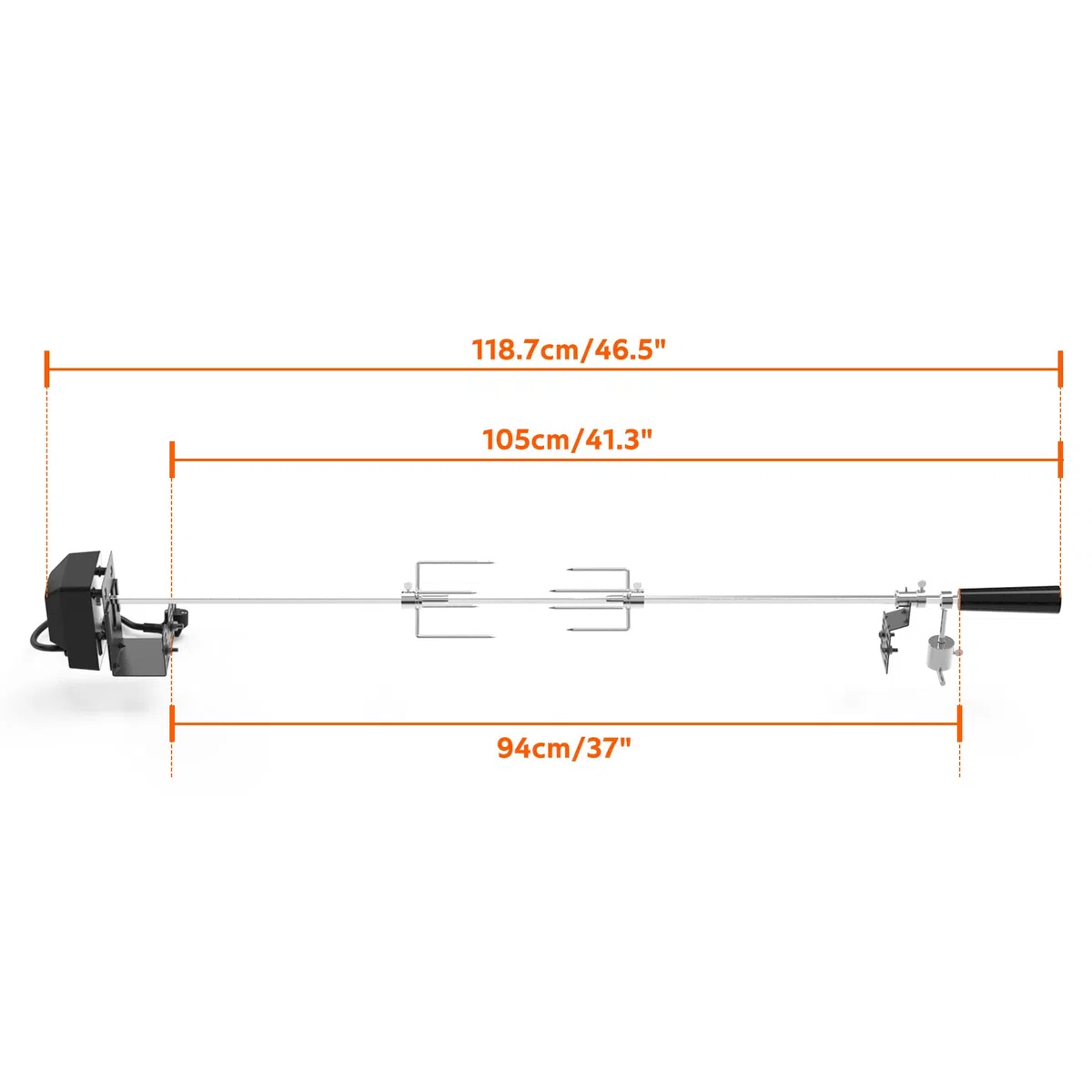 onlyfire Universel Barbecue Rôtisserie Set pour la Plupart des Barbecues à Gaz 2-4 Brûleurs, avec 2 Fourchettes à Viande, Moteur 220V - 240V, Tige de Broche Carrée Réglable 81,28cm-106,68cm