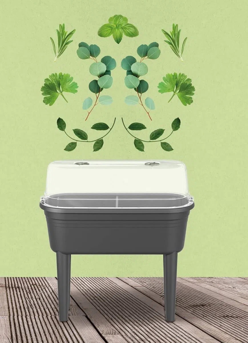 Florus Table De Culture Set Jardinière - Anthracite | L 37 x W 78 x H 26.4 cm | Convient à une Utilisation Extérieure | Plastique 100% recyclé