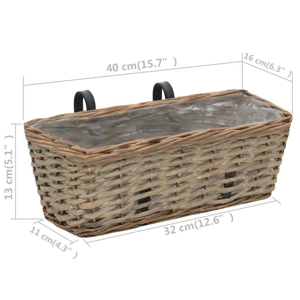 Jardinière de Balcon en Osier 40 cm avec Doublure PE 2 pcs, Pot Suspendu pour Fleurs, Herbes aromatiques, succulentes, décoration Jardin terrasse intérieur extérieur