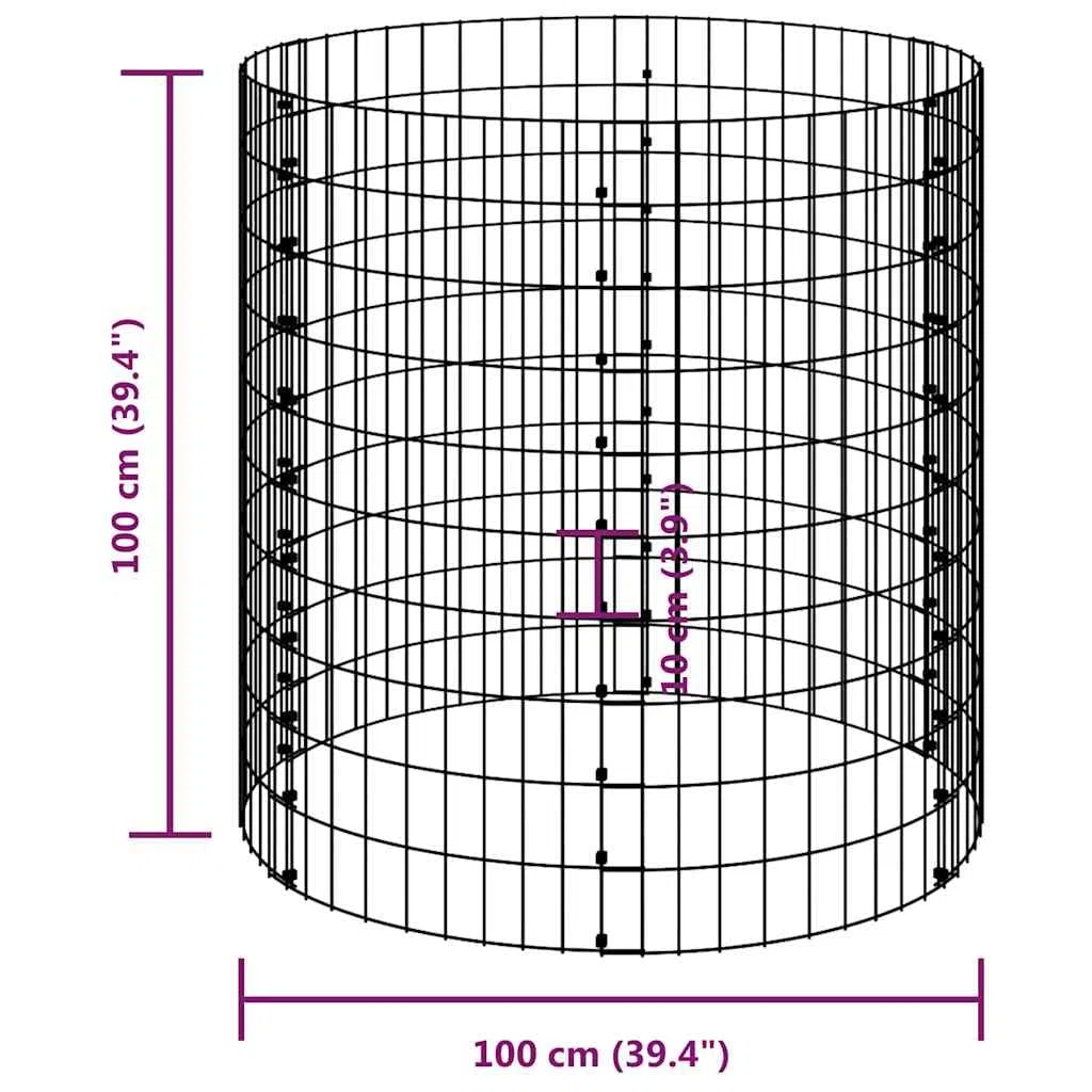 Composteur de Jardin en Acier galvanisé Ø100x100 cm pour Recyclage de déchets Verts et organiques, idéal pour Potager, Balcon ou pelouse, avec aération optimale