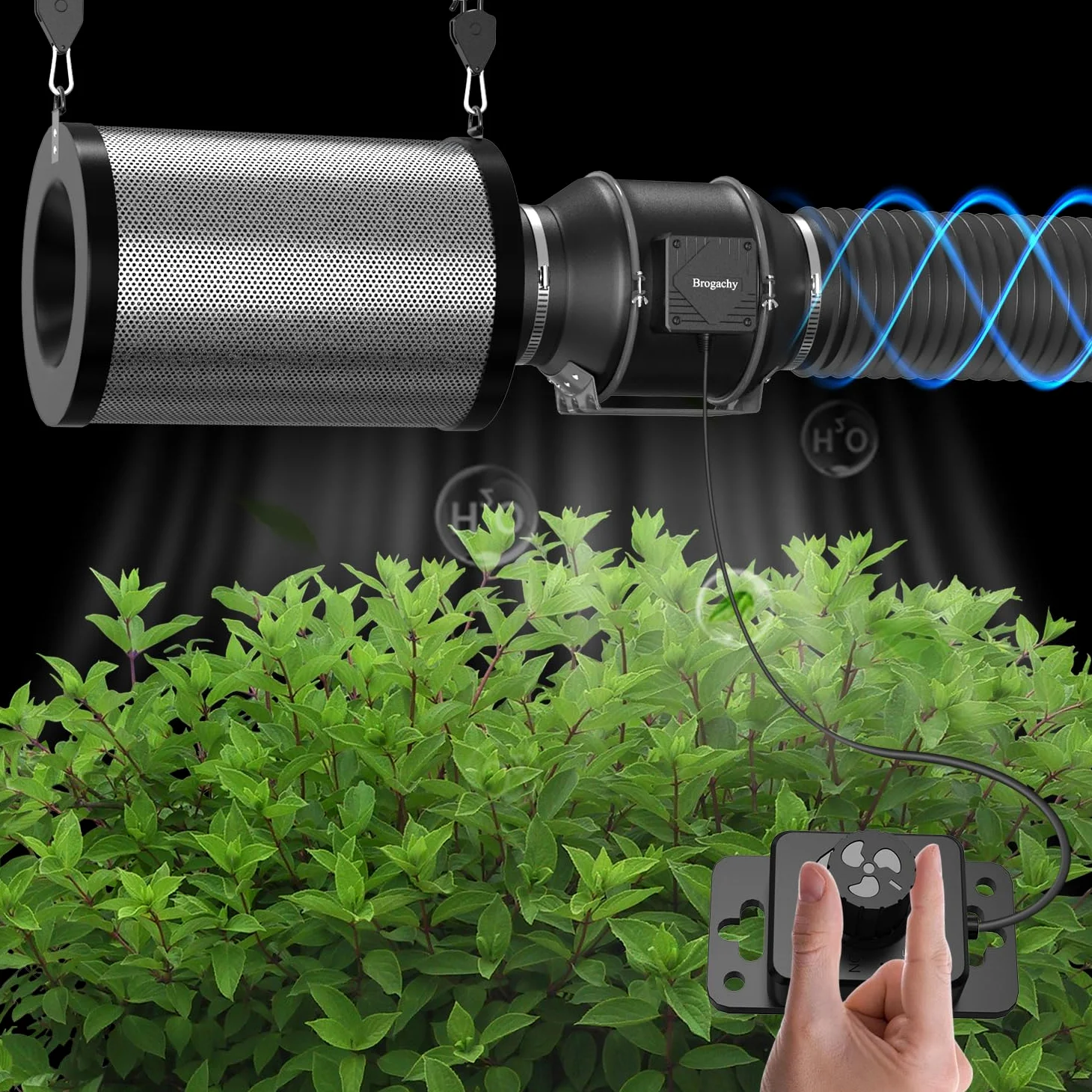 100mm Kit de ventilation 363 m³/h, Système de Ventilation 3000RPM avec régulateur de vitesse, filtre à charbon actif, tuyau d'échappement, système de ventilation Pour tente de culture.