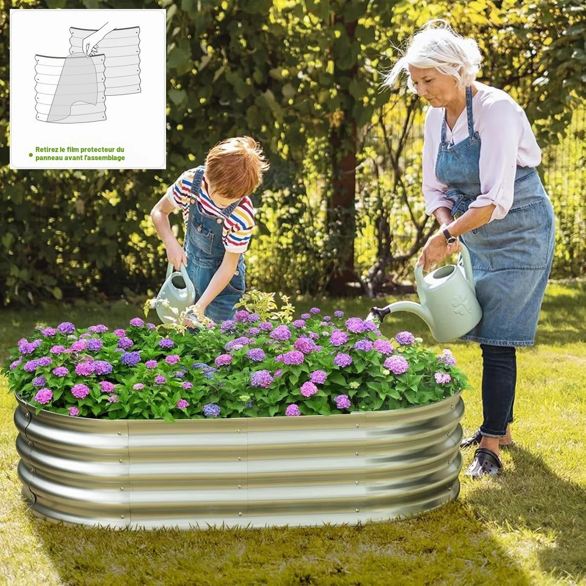 LATERN 2 Pièces Jardinière Surélevée, 120CM x 60CM x 30CM Galvanisé Acier Robuste sans Fond Jardinière Box pour L'extérieur Culture Plantes Légumes Fleurs Herbes (Inclus D'installation Kit, Argent)