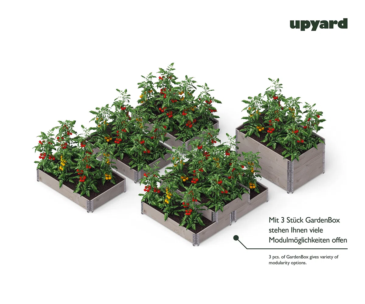 Upyard GardenBox Lot de 3 jardinières surélevées Modernes en Cadre de palettes - Plate-Bande surélevée modulaire en Bois Naturel pour Jardin et terrasse - Certifié PEFC - 120 x 80 x 58,5 cm - Gris
