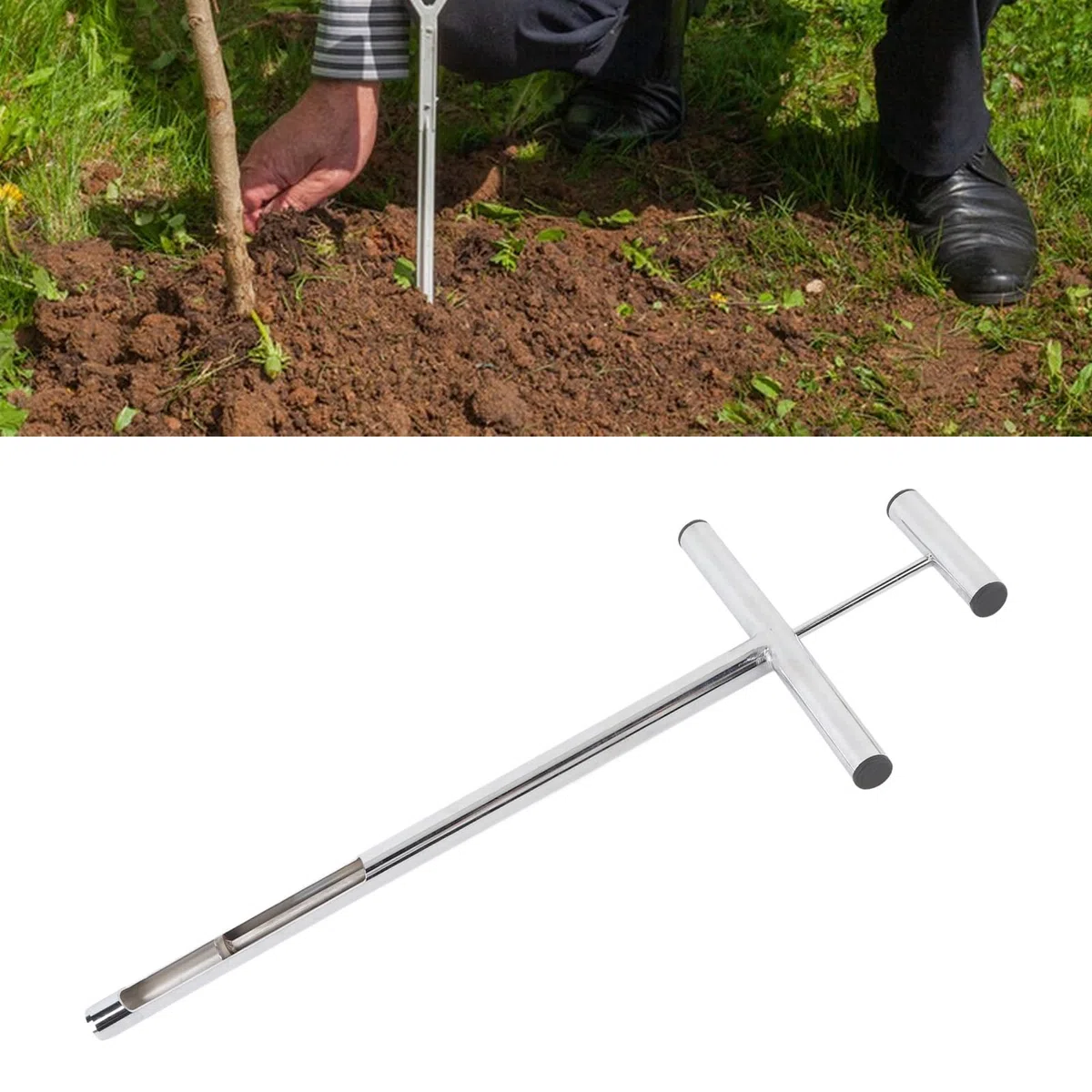 Denash Sonde D'échantillon de Sol, Outil D'échantillonnage de Sol à Poignée en T avec 2 Sacs D'échantillons, Kits D'analyse de Sol en Acier Inoxydable pour L'échantillonnage de Sol de