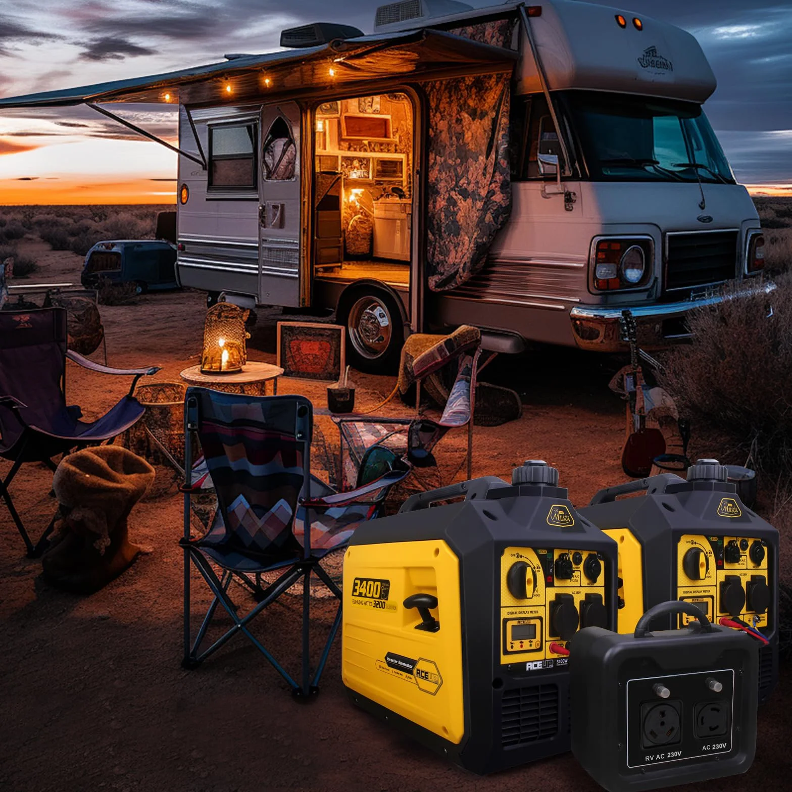 Aceup Energy 3400W Groupe Electrogene Inverter Générateur à Essence Silencieux avec prises 230V 12V 5V polyvalent pour la maison l'extérieur et l'urgence camping 4 Temps 23 kg