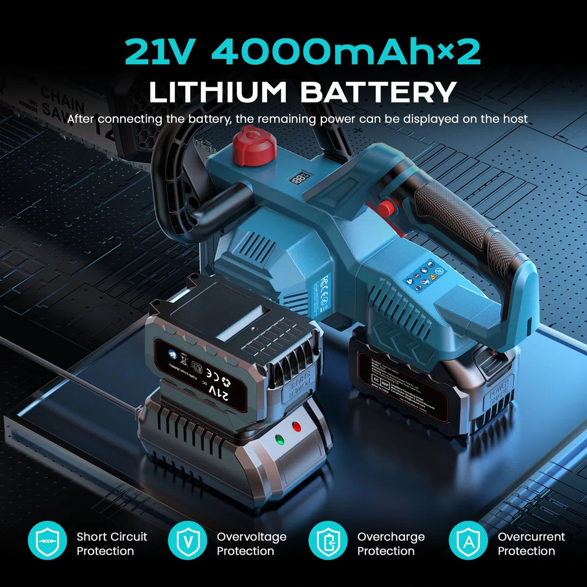Tronçonneuse à Batterie 12" Brushless1000W,Tronçonneuse Électrique avec Lubrification Automatique et Tension Rapide Sans Outil,Compatible avec Batterie Makita 18V LXT,2x4000mAh pour Abattage et Élague