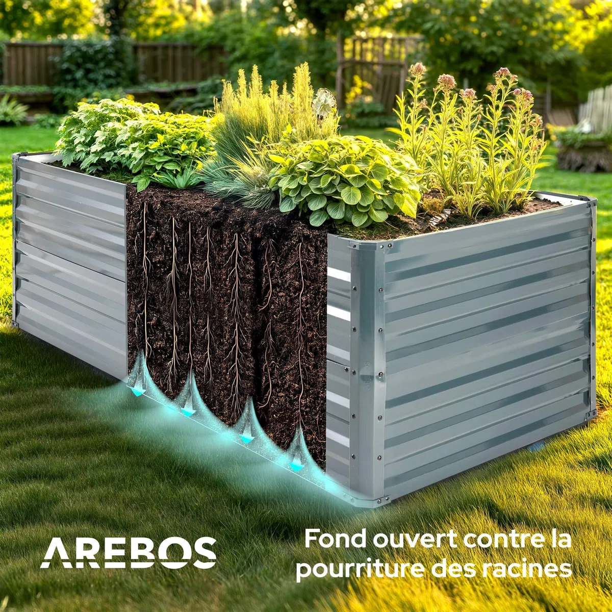 AREBOS Lit surélevé en métal 180x90x45 cm | Lit de Jardin en Acier galvanisé | Lit de Plantes résistant aux intempéries & à la Rouille | Lit de légumes rectangulaire pour Jardin & terrasse