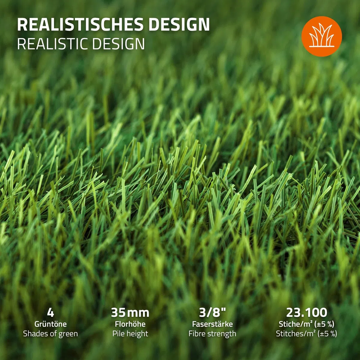 ECD Germany Gazon Synthétique 35mm Rouleau 3m² (1x3m), Vert Multinuancé, Drainage Rapide et Facile à Découper, Résistant Intempéries, Tapis Artificiel Pelouse Herbe Fausse Revêtement de Sol de Jardin