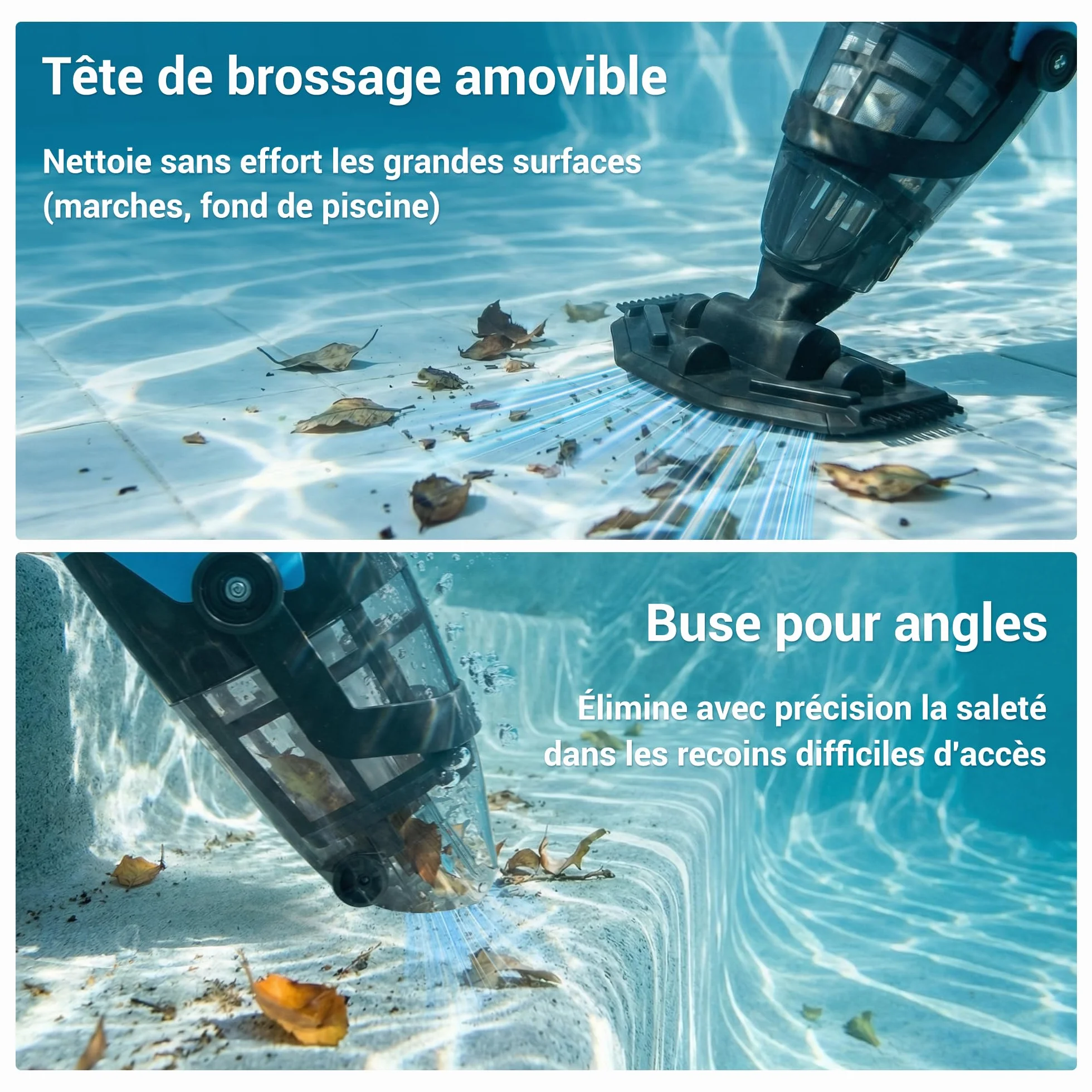 Aspirateur de Piscine sans Fil 2 en 1 pour Piscine Hors-Sol et Jacuzzi – Aspirateur à Main Rechargeable avec Tige télescopique et Filtre Fin Lavable, idéal pour Les spas, piscines Hors-Sol et Petites