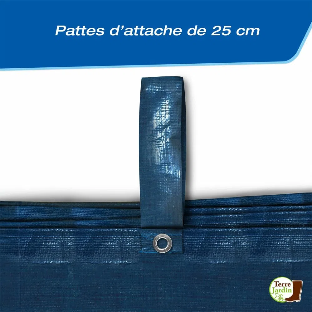 TERRE JARDIN Bache Piscine Hivernage en Polyéthylène 140g/m² - Bache Protection pour Piscine Rectangulaire - Bâche Résistante Oeillets Aluminium Pattes d'attache - 7 x 4 - Bleu