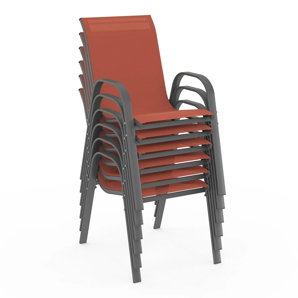 IDMarket - Salon de Jardin Madrid Table 190 CM et 8 chaises empilables Terracotta et Gris