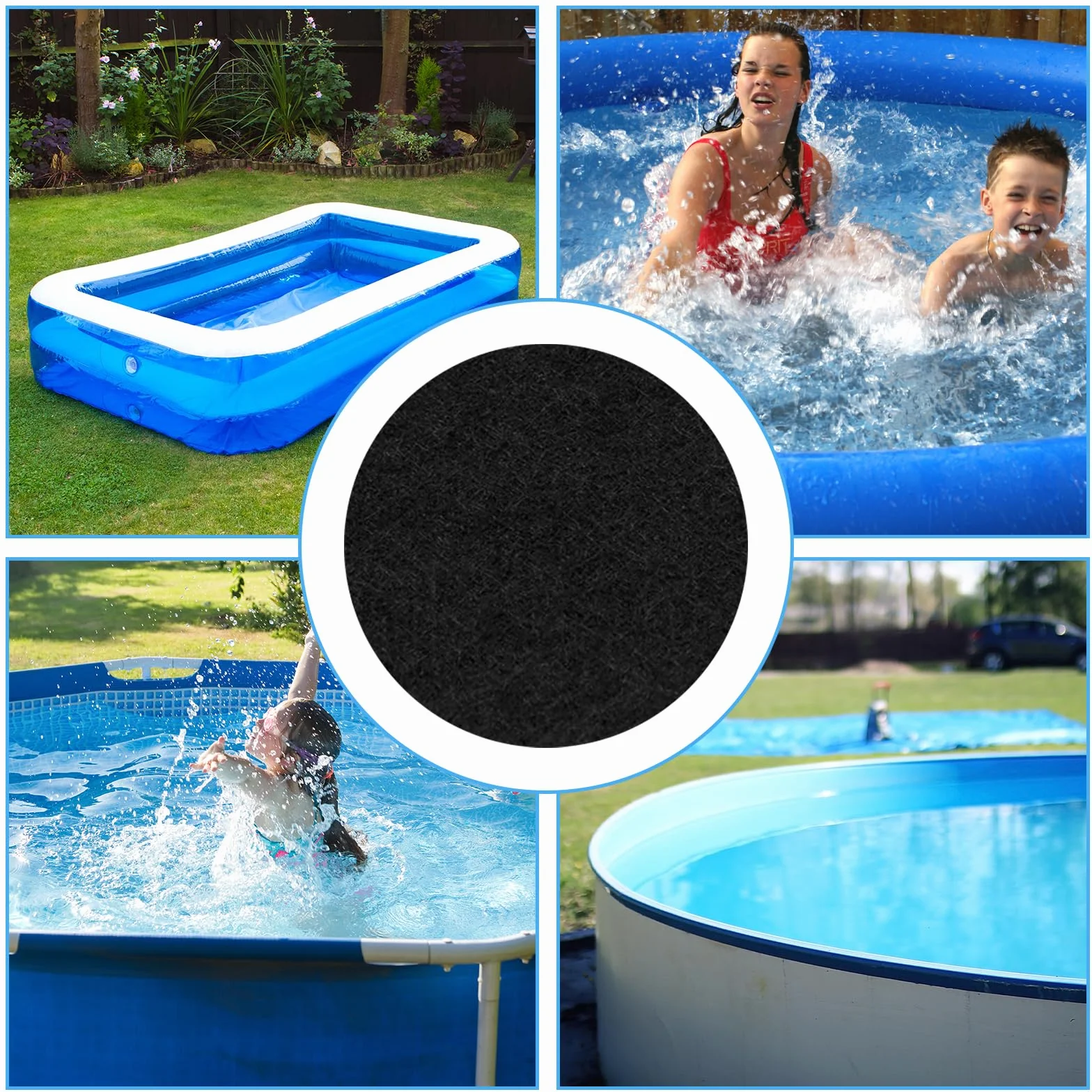 FARYODI Tapis de piscine rond 370 cm, toile de fond pour piscine, tapis de piscine robuste et sans couture, toile de fond prédécoupée pour piscines hors sol et spas (370CM)