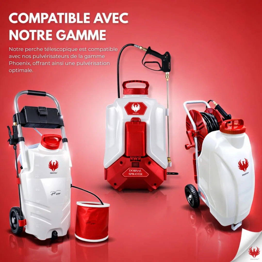 Phoenix - Perche télescopique pour pulvérisation en Hauteur - Compatible avec pulvérisateurs Pro Sprayer, Dorsal, Gladiator - Longueur à 5,4m - Idéale pour toits, façades, et Jardins