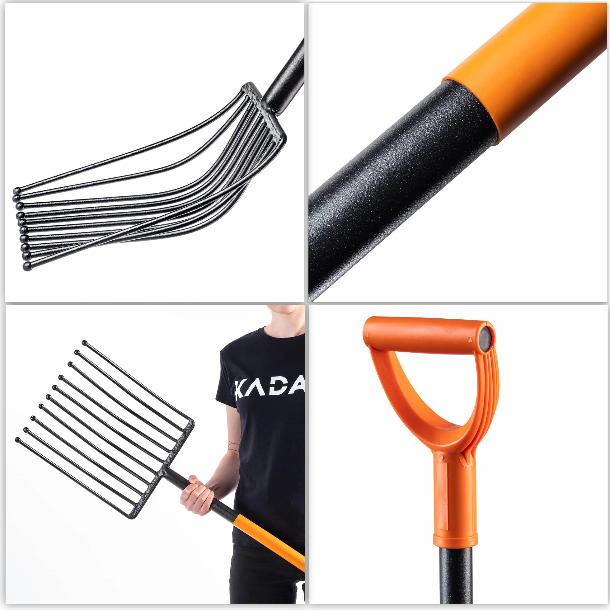 KADAX Fourche à Pommes de Terre dotée d'une Tête en Acier Trempé au Carbone et des Dents Arrondies, Outil de Jardin avec Manche Long (10 Dents)