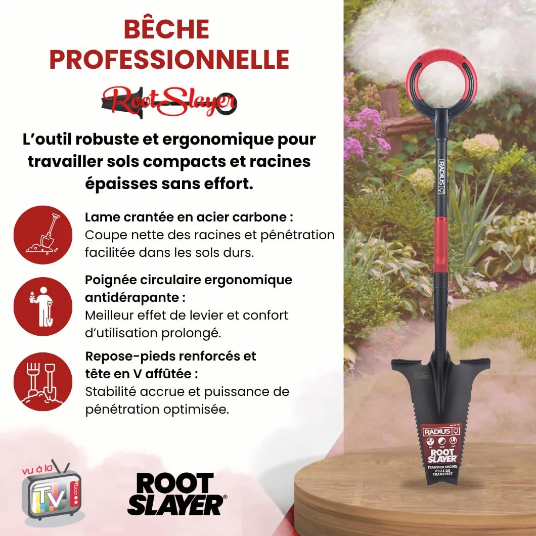 VENTEO Bêche Professionnelle Multifonctions RootSlayer | Pelle Acier Dents Crantées Ergonomique | Outillage de Jardin Sol Entretien Extérieur | Bêche Coupe Racine Profondeur | Travail Du Jardin