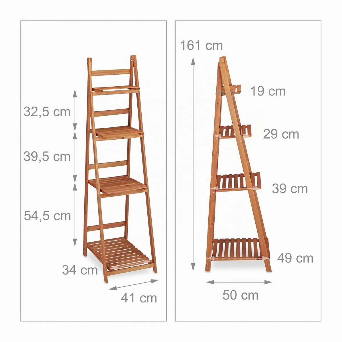 Relaxdays Escalier pour plantes bois échelle plante support intérieur HxlxP: 161 x 41 x 25 cm 4 niveaux - marron