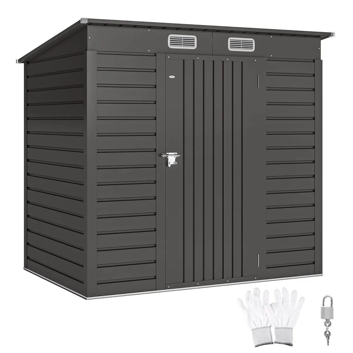 Outsunny Abri de Jardin en métal 2,5 m² Facile à Monter, cabane de Jardin 191x130x183cm Structure en Acier galvanisé améliorée, cabanon Rangement Outils Gants Portes verrouillables aérations, Gris