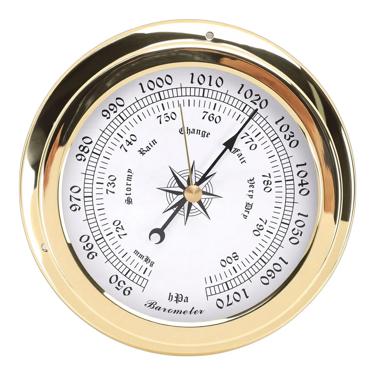 Baromètre en Laiton de 4,7 Pouces, Mesure Précise de la Pression Atmosphérique avec Cadran Blanc et échelles en Or Noir, pour Yachts, Cargos, Navires, Maison Marine