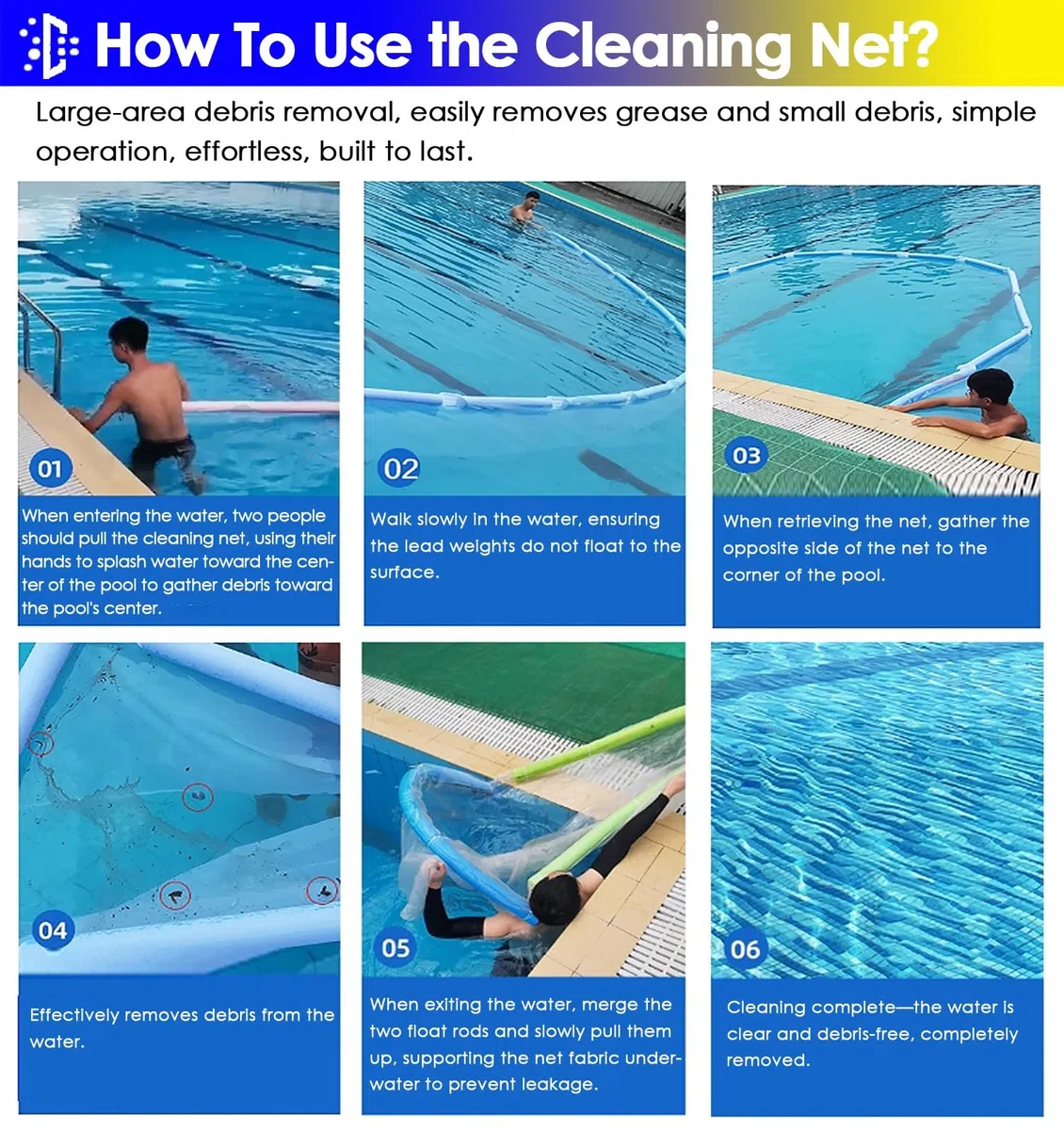 Épuisette à Mailles Fines pour Un Nettoyage Efficace des piscines, étangs et Sources thermales (mât Non Inclus).