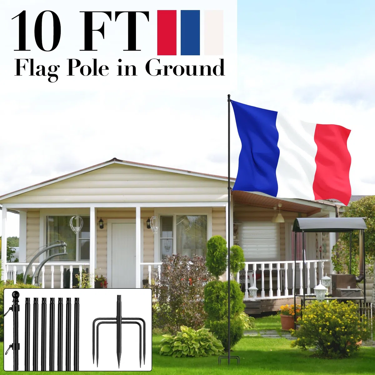 JAOGAUS Mat pour Drapeau,Mâts de Drapeau Robustes en Acier Inoxydable | avec Piquet à 5 Broches, pourJardin Extérieur