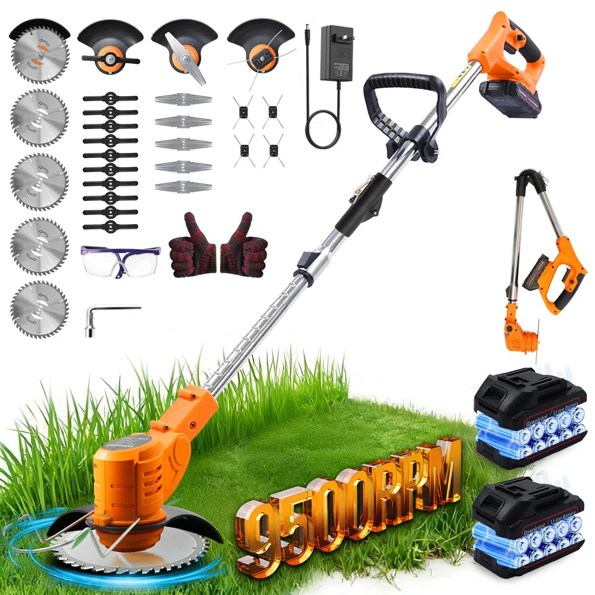 Debroussailleuse Electrique sans Fil 4 en 1 21V, Coupe Bordure sans Fil avec Batterie et 4 Types de Lames, Débroussailleuses Batterie pour la Coupe de Jardin, Pelouses