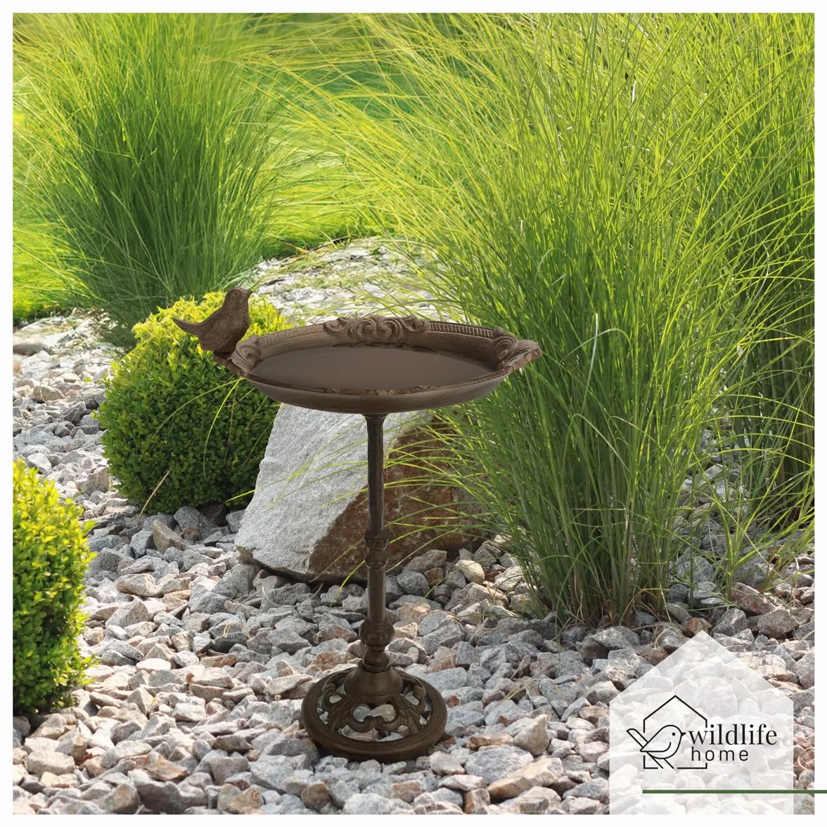 wildlife home Abreuvoir pour oiseaux debout avec pied I Distributeur de nourriture pour oiseaux en fonte résistant au gel pour jardin et balcon I Bain d'oiseaux I Mangeoire pour oiseaux sauvages