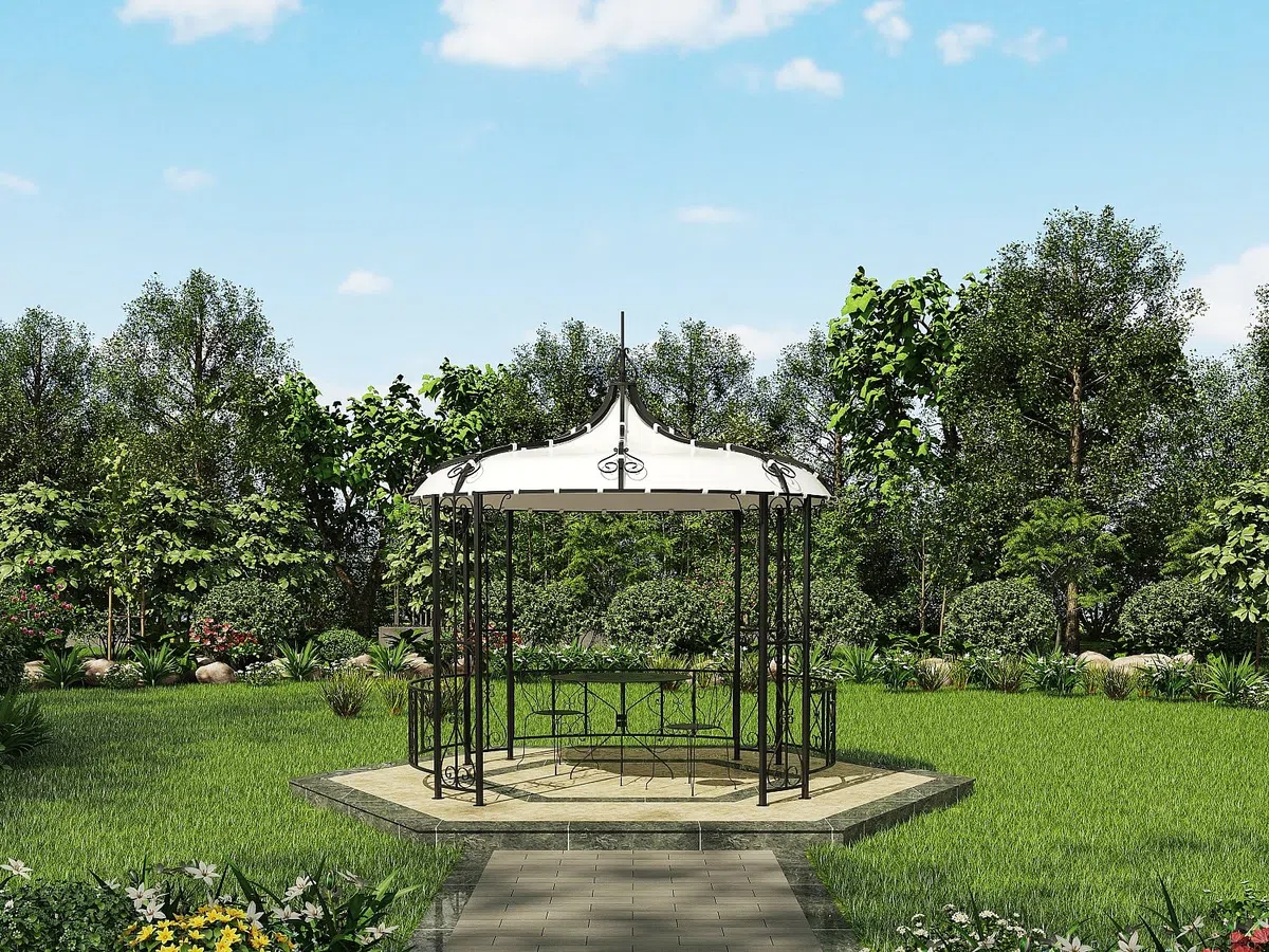 Vente-unique - Kiosque de Jardin en métal façon Fer forgé D300 x H305 cm - Noir - TILCARA
