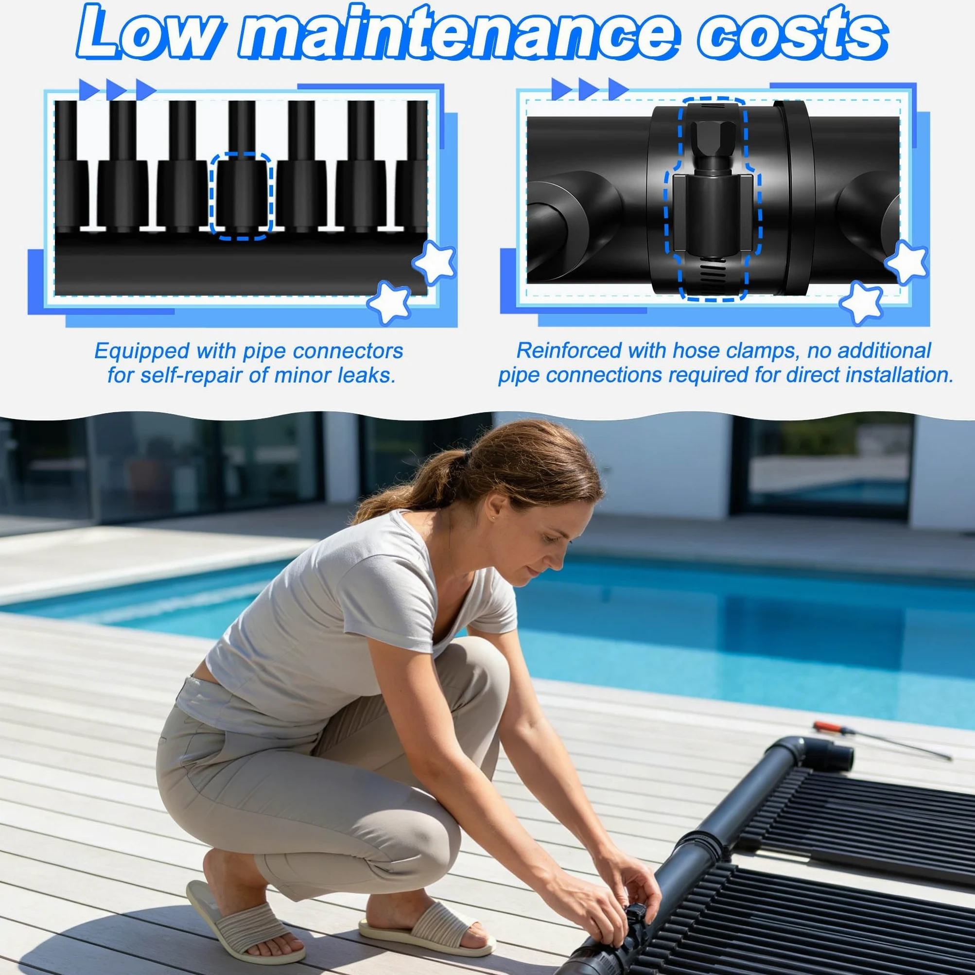 Panneau solaire pour piscine - Noir - 600 x 70 cm - Panneau solaire extensible - Chauffage d'étang - 4,2 m² - Tapis solaire pour piscines et eau chaude