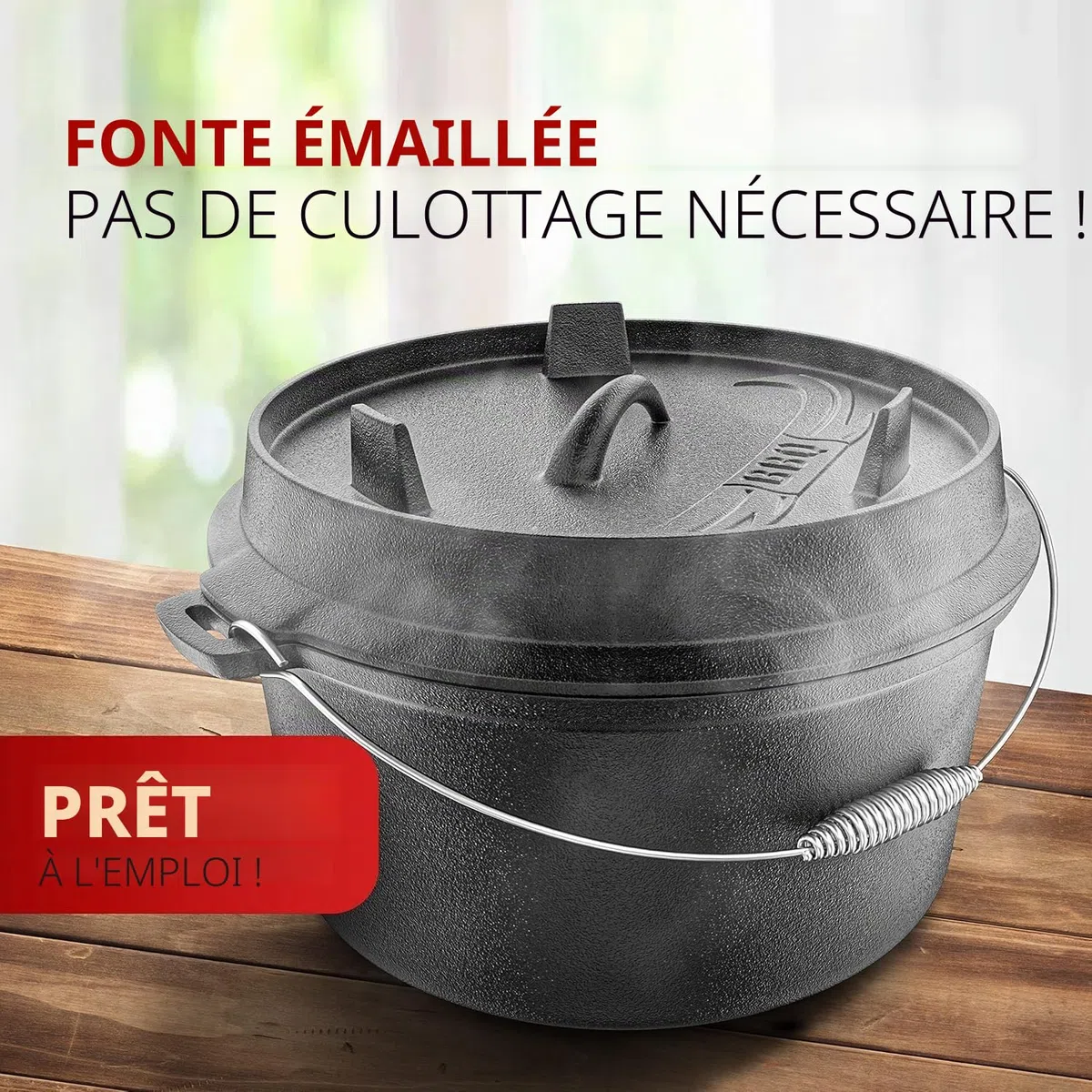BBQ Dutch Oven - Set de cocotte hollandaise [9 l] – Compatible induction – Avec support – Marmite en fonte – Avec lève-couvercle et e-book (français non garanti)