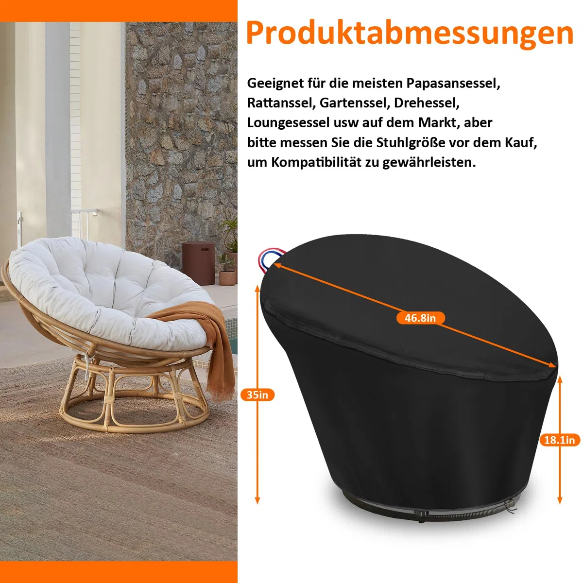 Lot de 2 housses de fauteuil papasan - Imperméables - Résistantes aux UV - 500D - Pour fauteuil de salon, fauteuil en osier, meubles de jardin - 119 x 89/46 cm
