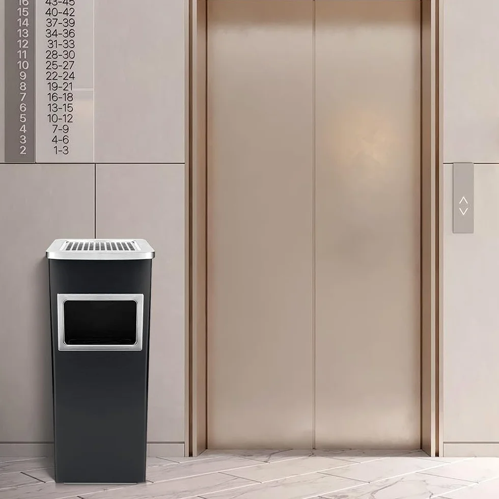 Bacs à déchets de jardin 35L,Cendrier amovible sur pied en acier inoxydable,Poubelle ronds avec poubelle et seau intérieur,pour Intérieur/Extérieur,Commercial