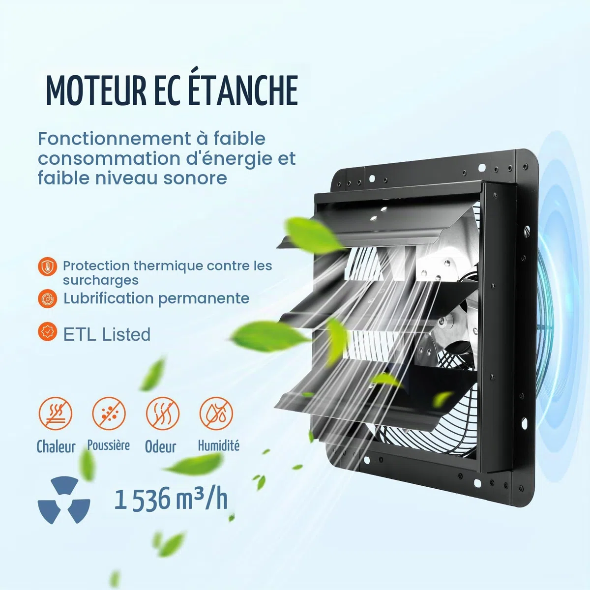 VEVOR Ventilateur d'extraction à volets, 30,5 cm avec contrôleur de température et d'humidité, extracteur d'air de grenier mural réglable à vitesse variable, 1500 m³/h, moteur EC, pour serre, garage
