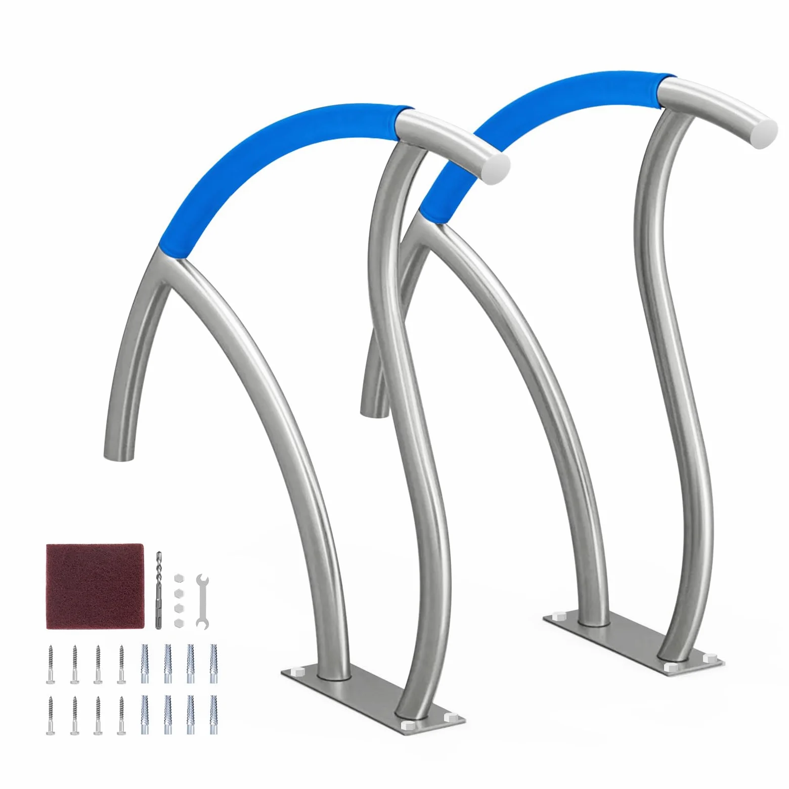 VEVOR Rampe Piscine, 1395x810 mm, Main Courante Piscine Acier Inoxydable avec Plaque de Base, 2PCS Barre d'Appui Sécurité Antirouille, Accessoires, pour Piscines, Intérieur, Extérieur, Terrasses, Spas