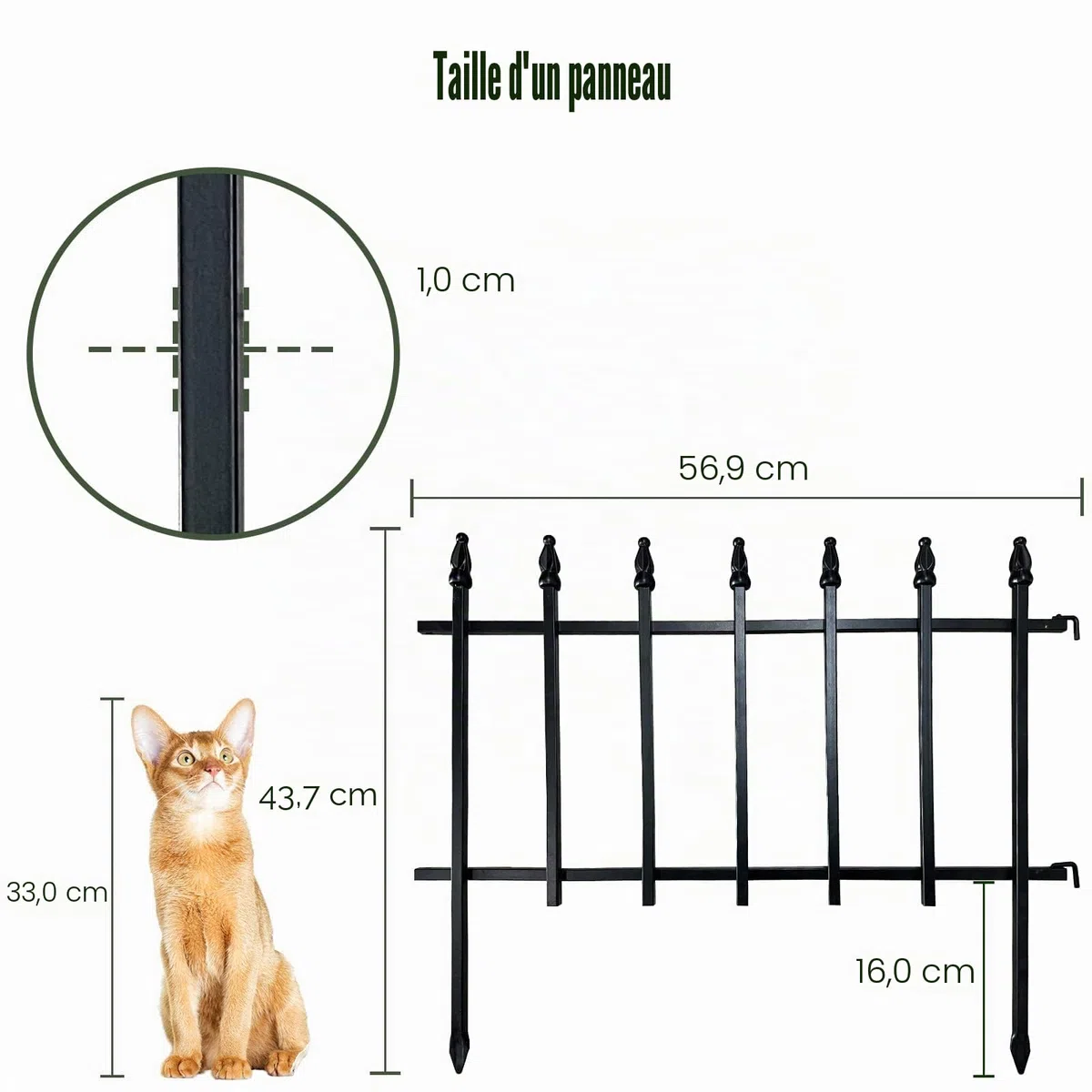 Thealyn Clôture Décorative de Jardin en Métal, 57 cm x 45 cm, 5 Panneaux, 2,8 m Longueur Totale, pour Parterre de Fleurs (Noir, 45cm H * 57cm L *5 Pieces)