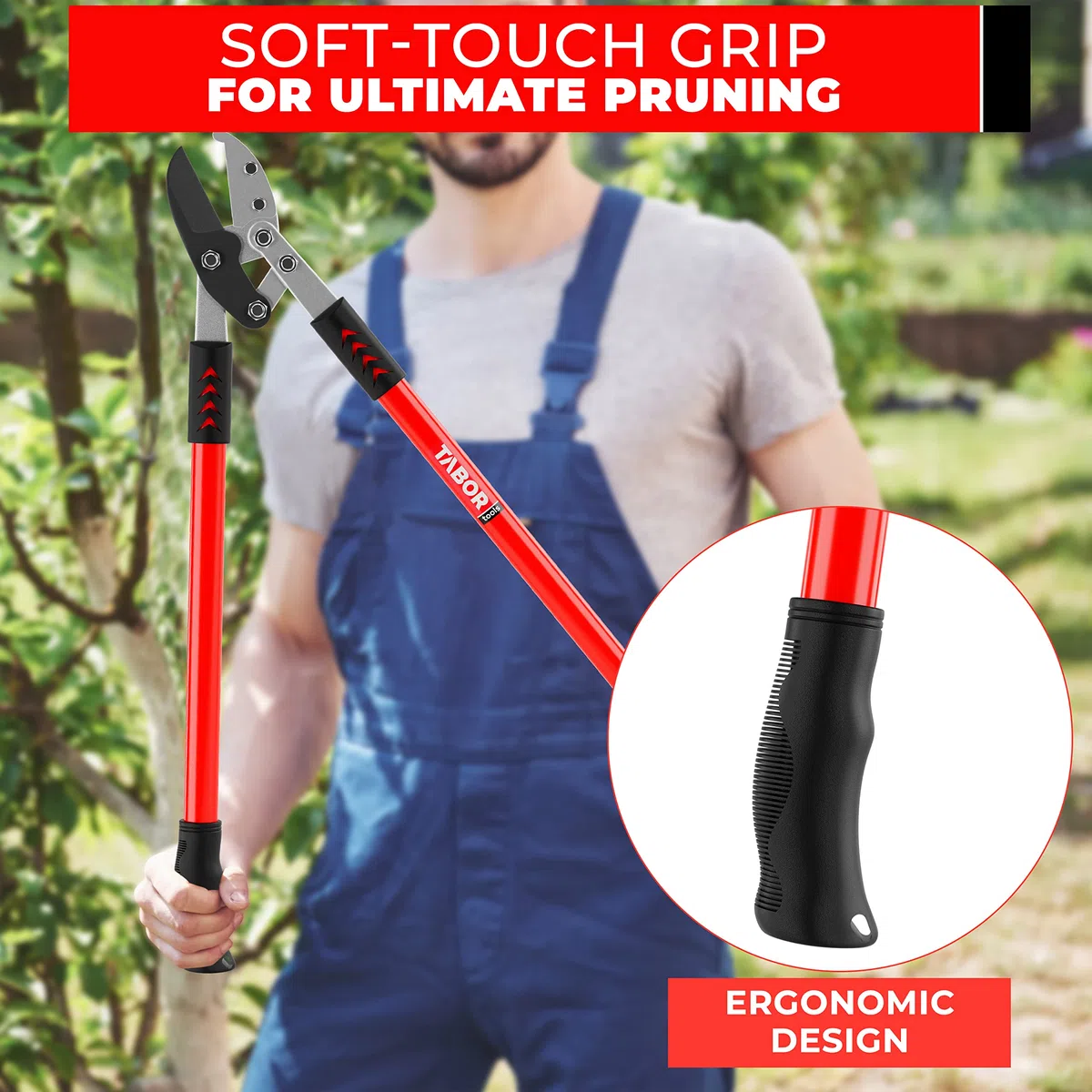 TABOR TOOLS GG12E Élagueur professionnel à enclume, coupe des branches épaisses avec facilité, coupe-arbre avec capacité de coupe de 5 cm, sécateur avec poignées à effet de levier supplémentaires