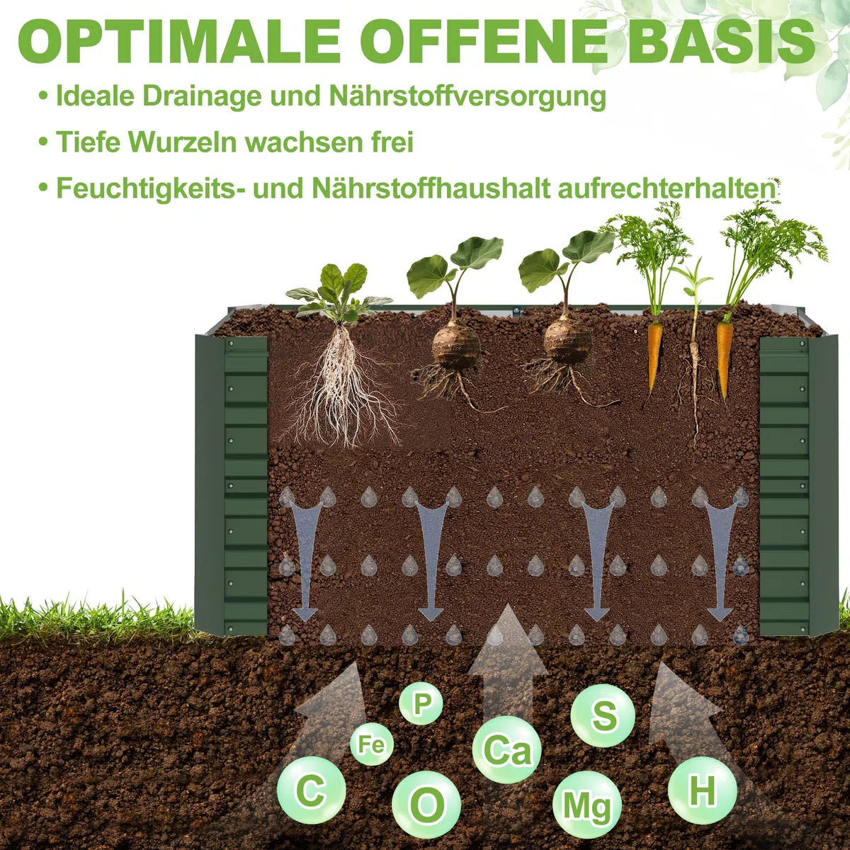 LZQ Jardinière surélevée en métal - 435 l - Pour le jardin - En tôle d'acier inoxydable - Pour la culture de légumes et de fleurs - 120 x 60 x 58 cm - Rectangulaire - Vert - S