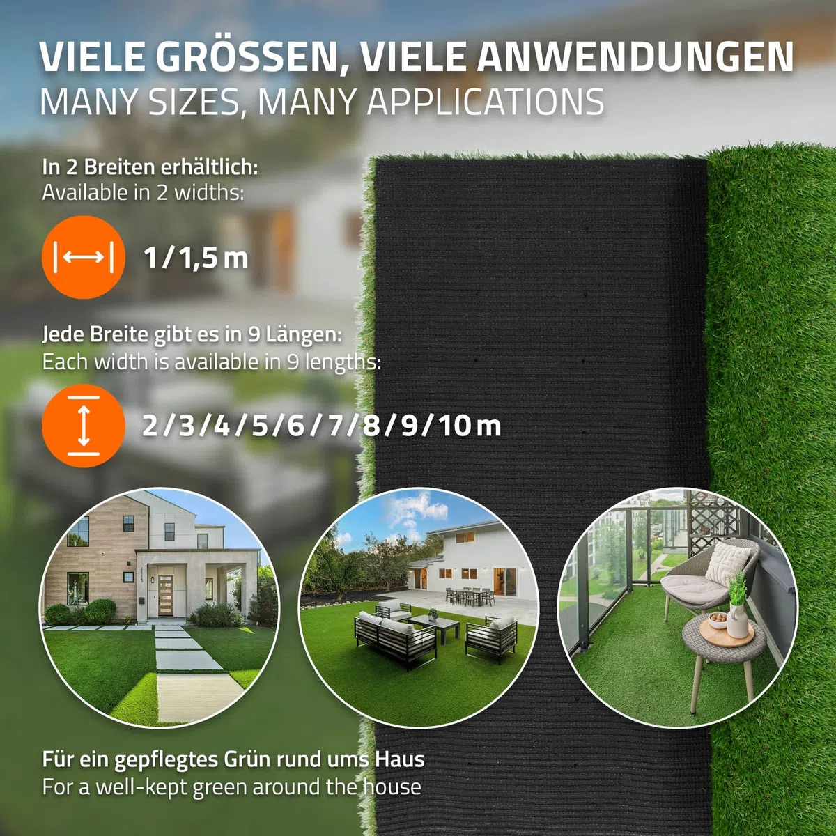 ECD Germany Gazon Synthétique 35mm Rouleau 3m² (1x3m), Vert Multinuancé, Drainage Rapide et Facile à Découper, Résistant Intempéries, Tapis Artificiel Pelouse Herbe Fausse Revêtement de Sol de Jardin
