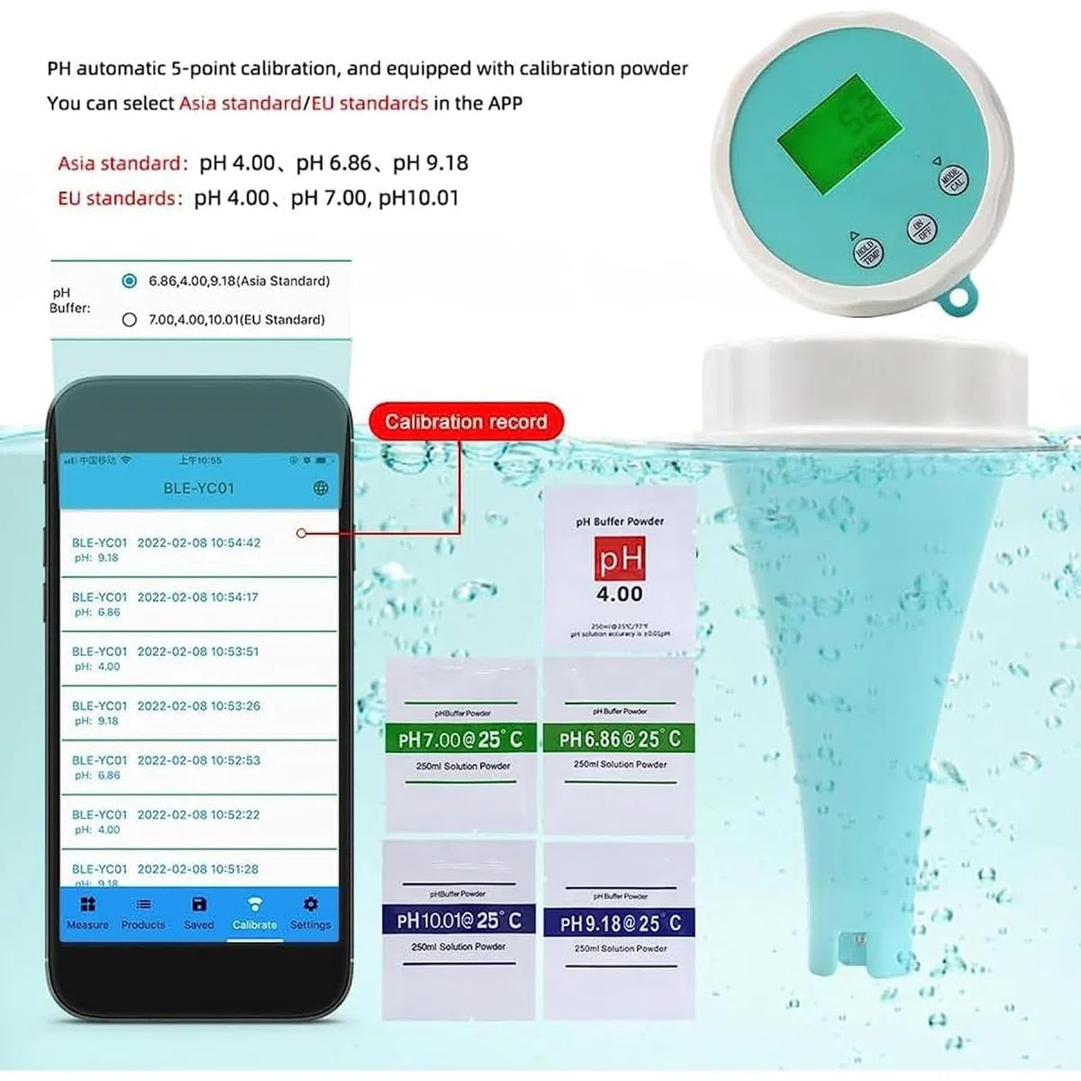 Testeur d'eau de piscine numérique 6 en 1 avec application - Mesure professionnelle du pH, du redox, du chlore, de l'EC et de la température - Détecteur de qualité de l'eau