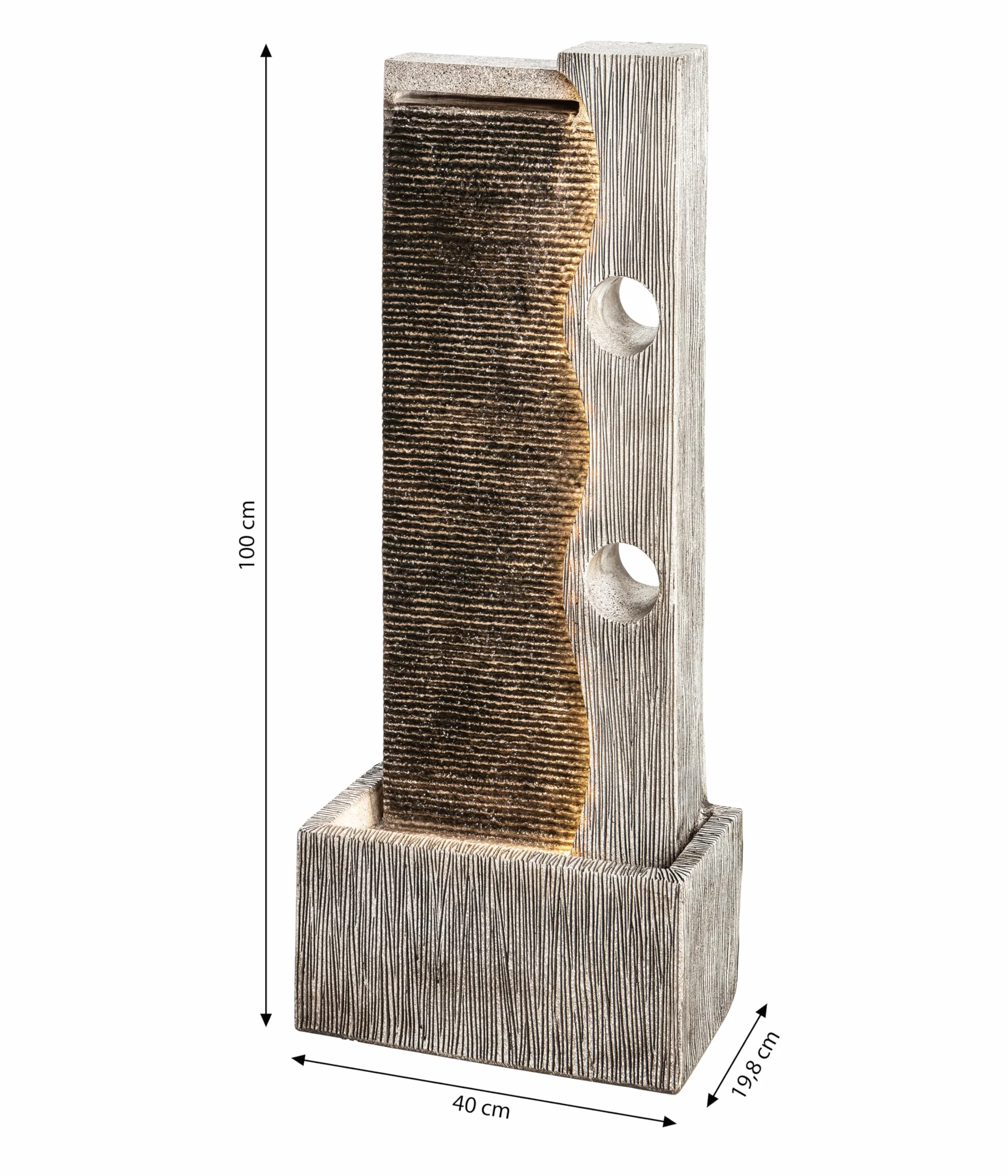 Dehner Fontaine de Jardin Eclipse avec éclairage LED, Environ 100 x 40 x 19,8 cm, polyrésine, Gris