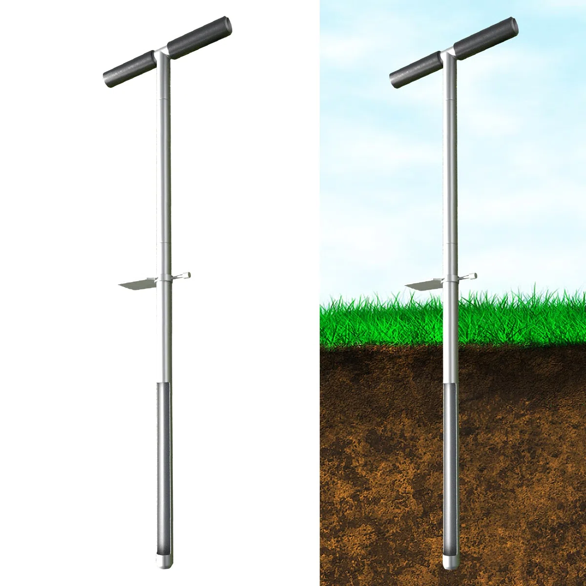 Sonde d'échantillon de sol de 91,4 cm - Poignée en T en acier inoxydable - Sondes de sol pour échantillons de sol avec pédale et sacs d'échantillons réutilisables pour ferme, agriculture, jardin