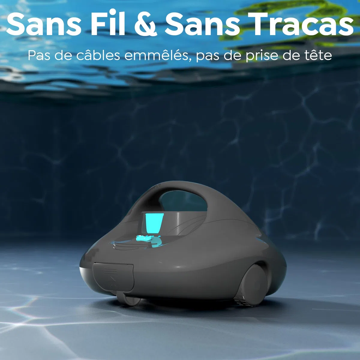 Robot Piscine, Nettoyeur de Piscine à Double Moteur, Gris & Vert | Aspirateur Piscine Sans Fil,Autonomie 130 Min,Fonction de Stationnement Automatique pour Piscines Hors Sol