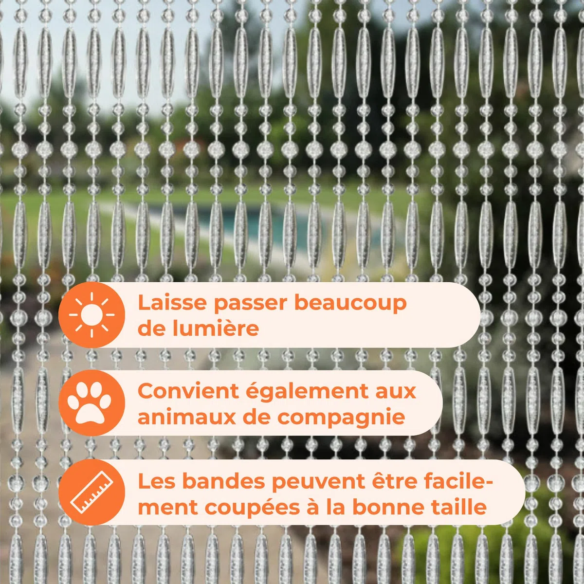 Trente Rideau à perles de différentes tailles et couleurs pour porte de balcon, moustiquaire à perles anti-insectes, transparent, 100 x 230 cm