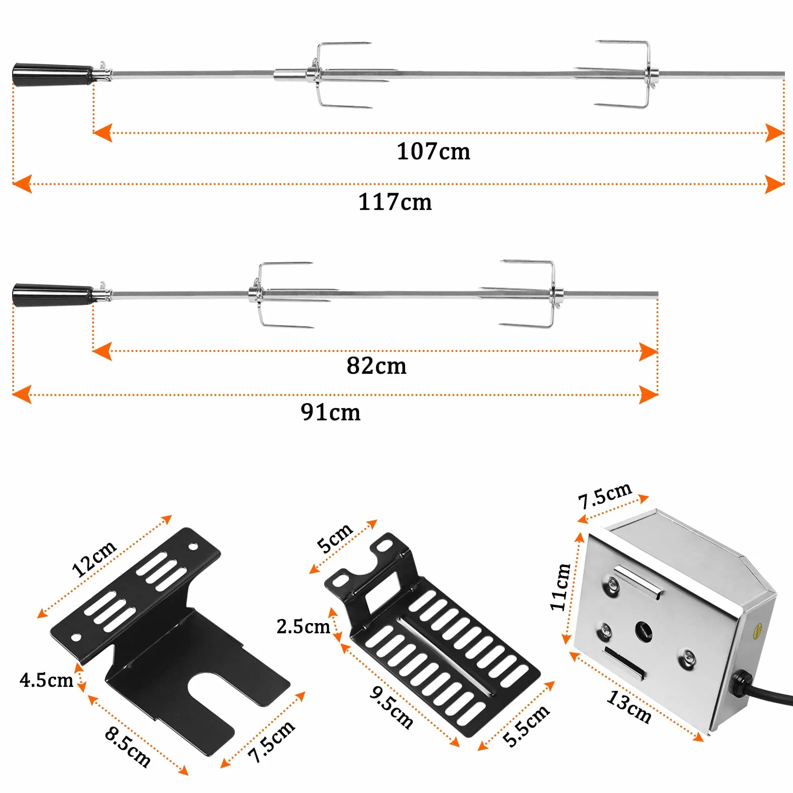 Kit ACXIN de tournebroche en acier inoxydable 107 cm, moteur, aiguilles à viande, rôtissoire électrique, grille de cuisson 2 fourchettes, camping, fête, jardin