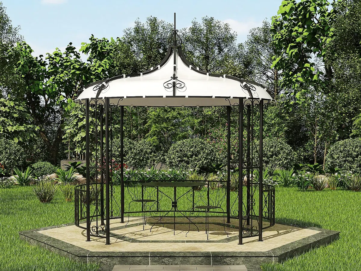 Vente-unique - Kiosque de Jardin en métal façon Fer forgé D300 x H305 cm - Noir - TILCARA