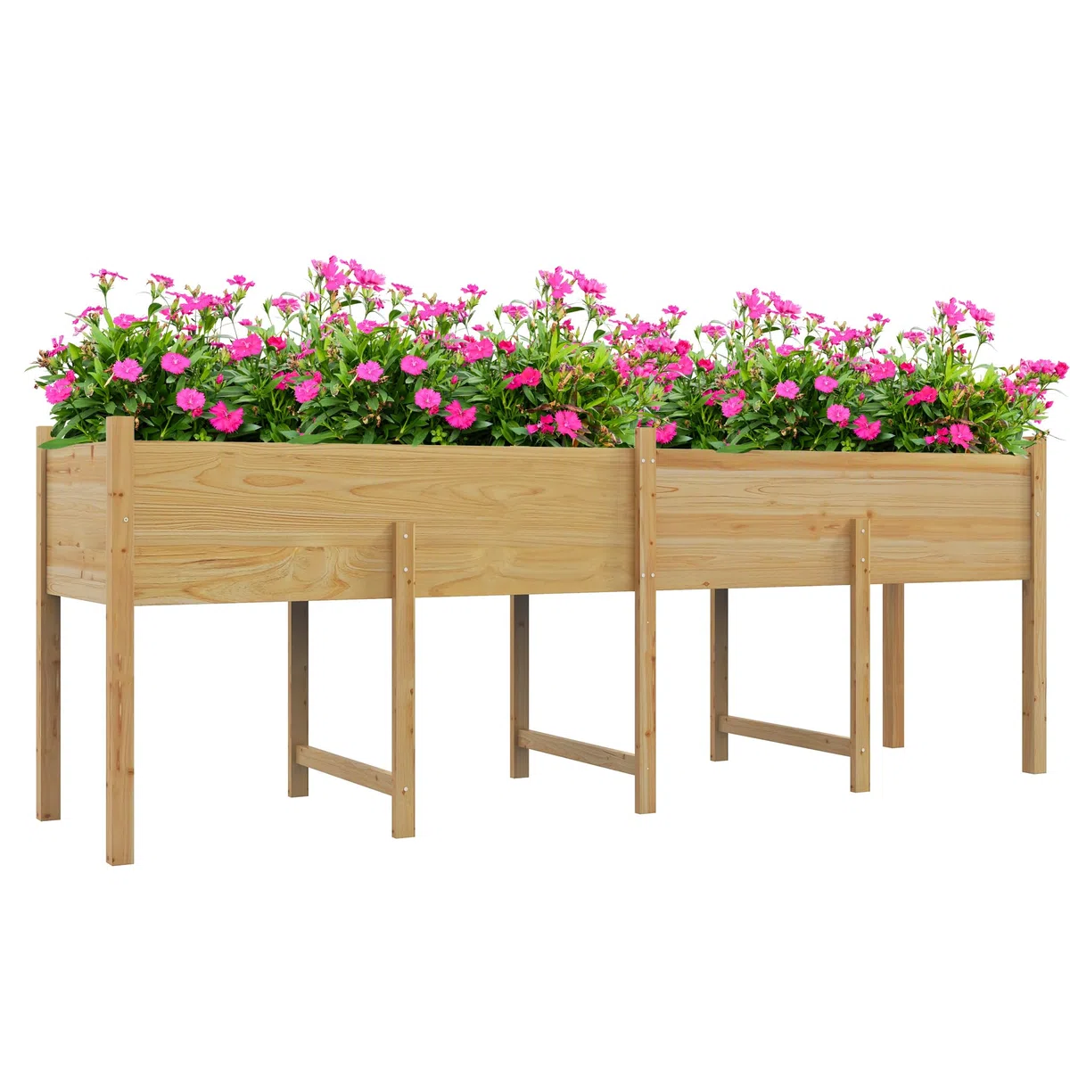 Outsunny Jardinière sur Pieds Inserts d'Irrigation 225x55x80cm Bois Naturel | Carré Potager de Jardin, Feutre de Drainage, Potager Surélevé en Bois, pour Fleurs, Herbes, Légumes