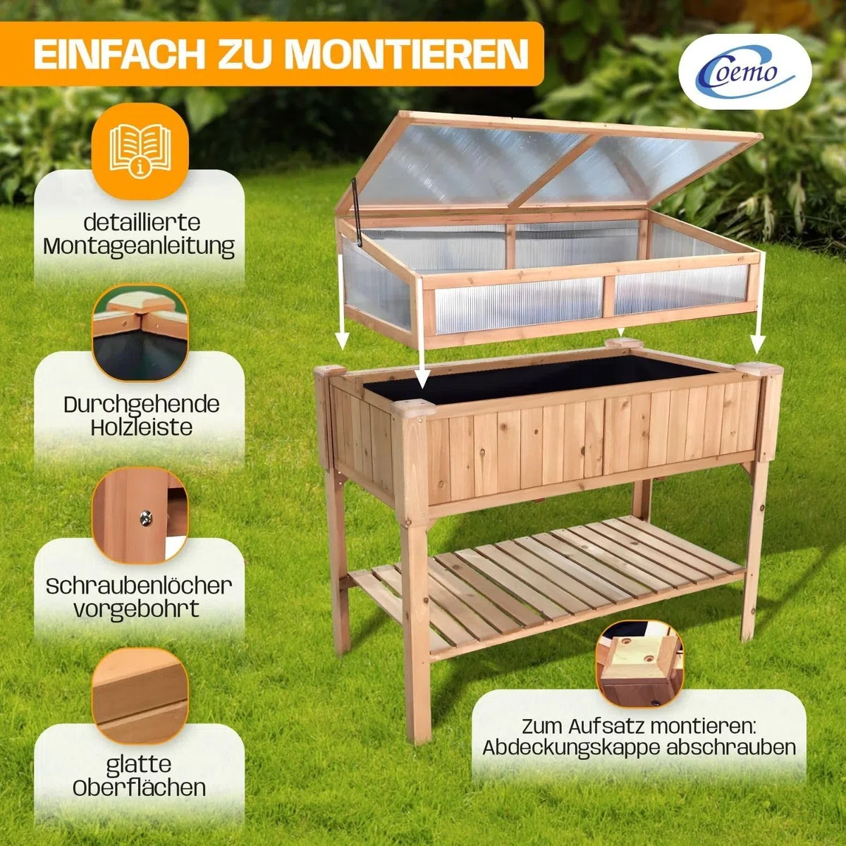 Jardinière surélevée avec embase 90 x 60 x 120 cm – Parterre de jardin ergonomique en bois, résistant aux intempéries et durable – Parfait pour les légumes, les herbes et les fleurs – N'abîme pas le