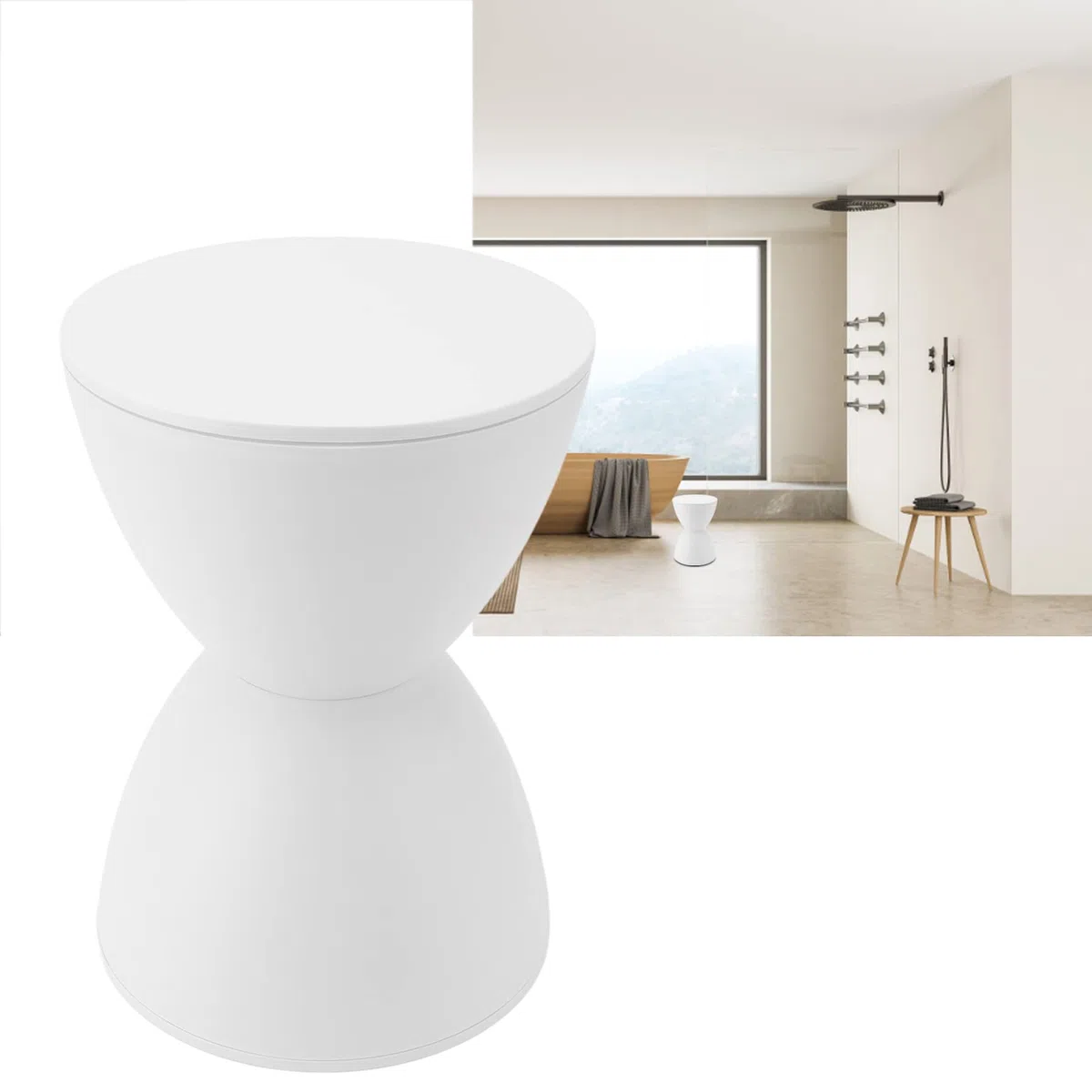 Tabouret En Forme De Sablier - Tabouret Rond En Plastique Blanc Pour Jardin, Piscine Et Salle De Bain Table D'appoint élégante Pour la Maison, Idéale Pour les Espaces Intérieurs Et Extérieurs.(Blanc)