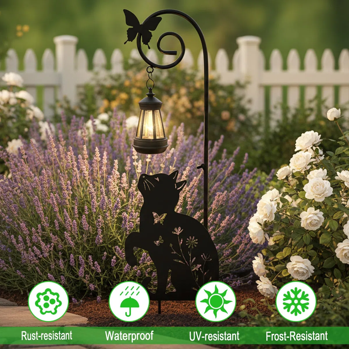Piquet de chat en métal avec lampes solaires décoratives pour l'extérieur, décoration de pelouse de chat noir, cadeaux uniques pour femmes, décoration de jardin en forme d'animal